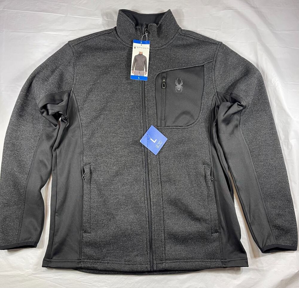 Spyder Mens Large Full Zip Fleece Jacket Gray Black Stretch Performance NWT